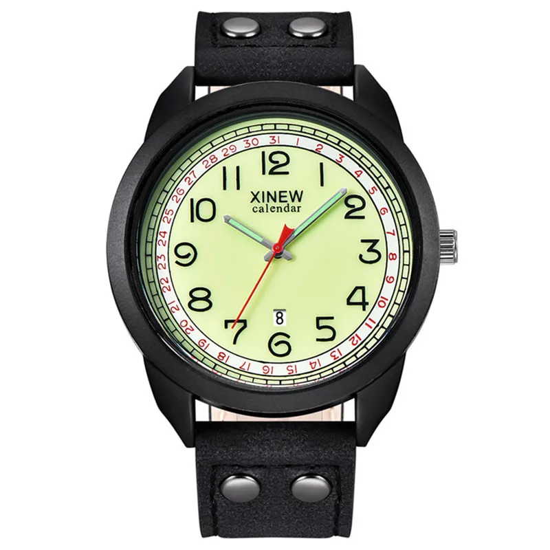 Montre Homme XINEW Brand Men Watches Students Boys Fashion Leather Band Date Quartz Watch Black Reloj Hombre Relogio Masculino