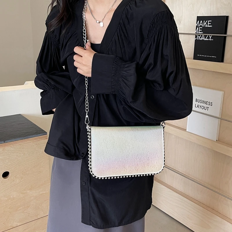 Small Chain Shoulder Bags for Women 2024 Korean Fashion New Trend Females Silver Crossbody Bag Y2K Handbags and Purses