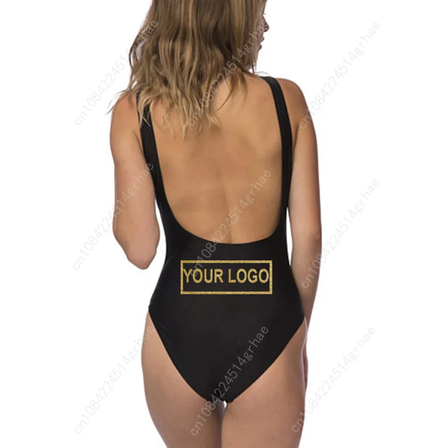 Ropa de playa para mujer, estampado de tu propio diseño, logotipo de marca/imagen, brillo, letra dorada, trajes de baño personalizados de una pieza, traje de baño, Bikini