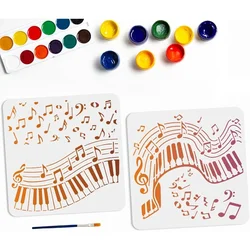 2pcs Music Note Stencil 11.8×11.8inch Musical Piano Keys Painting Stencils with Paint Brush for Wood Fabric Home Decor DIY Craft