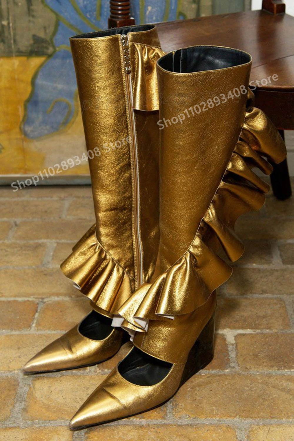 Stivali a metà polpaccio stile pista nera zeppe a punta tacco alto in pelle opaca moda sexy ragazze calde scarpe da donna 2025 nuovo Para Mujere