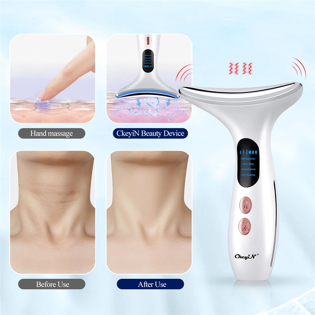 CkeyiN Neck Face Beauty Device LED Photon Skin Care Machine Face Lifting rassodante collo rughe rimozione sbiancante massaggiatore viso