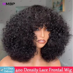 400 Density Kinky Curly With Bangs Glueless Wigs Human Hair 13x4/13x6 HD Lace Frontal Wigs Human Hair For Women PrepluckedHair