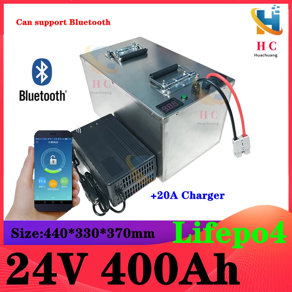 24V 400AH lifepo4 lithium Battery bluetooth APP 8S BMS for 2400W motorhomes Solar energy storage inverter + 20A Charger