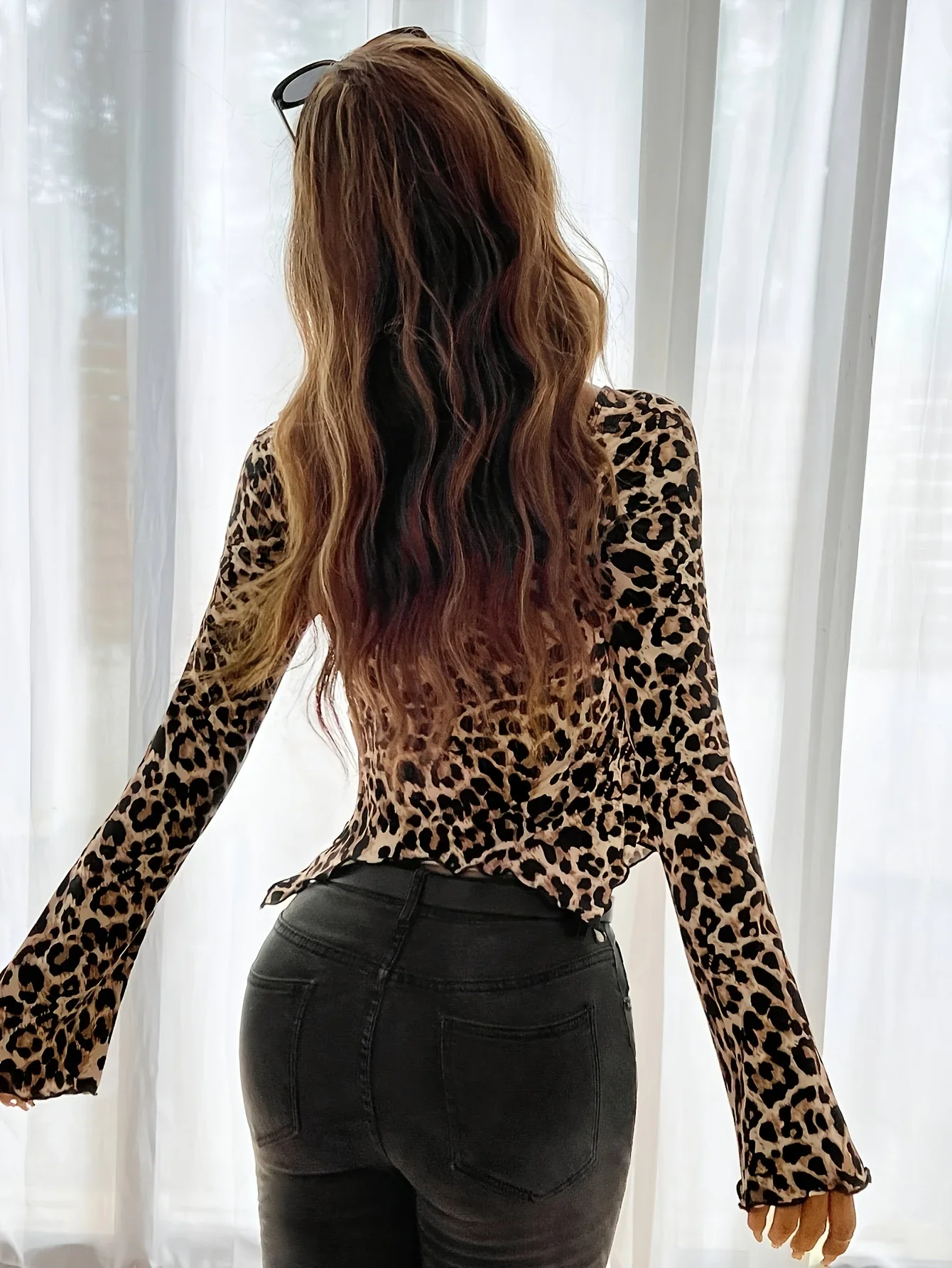Fashion Long Sleeve Leopard Print Women Blouse Sexy Slim Square Collar Blouse Shirt Women Tops Camisas De Mujer Shirts Blusa Q37 image 5