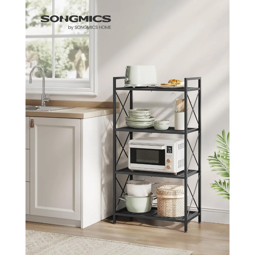 SONGMICS scaffale portaoggetti in metallo a 4 livelli, scaffale con telai laterali X, rete densa, 12.6x23.6x44.3 pollici, per ingresso, Kitch