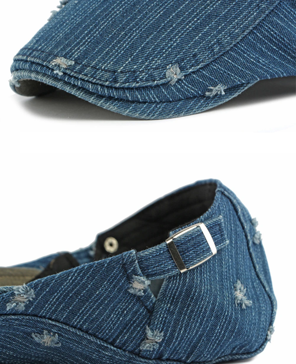 HT5099 Herren- und Damen-Baskenmütze, Retro-Künstlermütze aus Baumwolle, Verstellbare Ivy-Flatcap für Männer und Frauen, Frühling-Herbst Denim-Baskenmütze – Detail 6