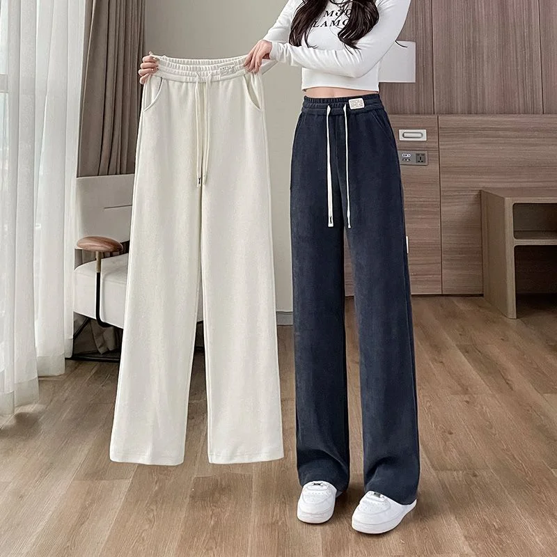 

2023 New Wide-leg Pants Women Spring Autumn Narrow Version High Waist Drape Loose Slim Sweatpants Straight Casual Pants