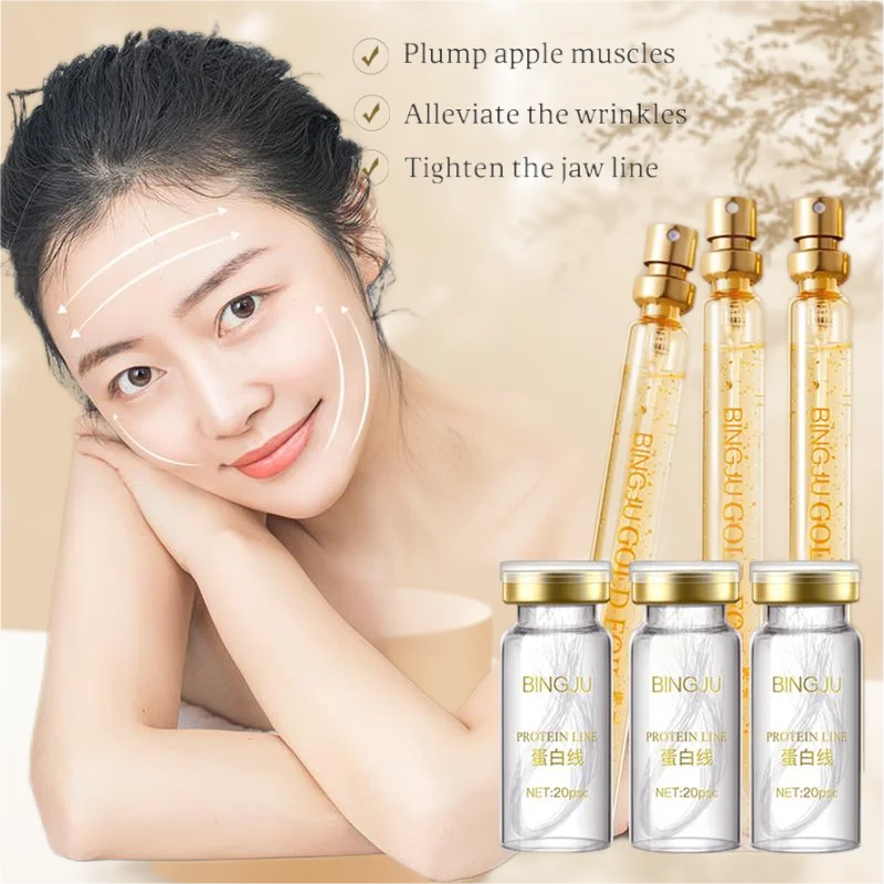 24K Gold Face Filler Absorbable Collagen Protein Thread Face Lift Plump Silk Fibroin Line Carving Anti Aging Essence Face Serum