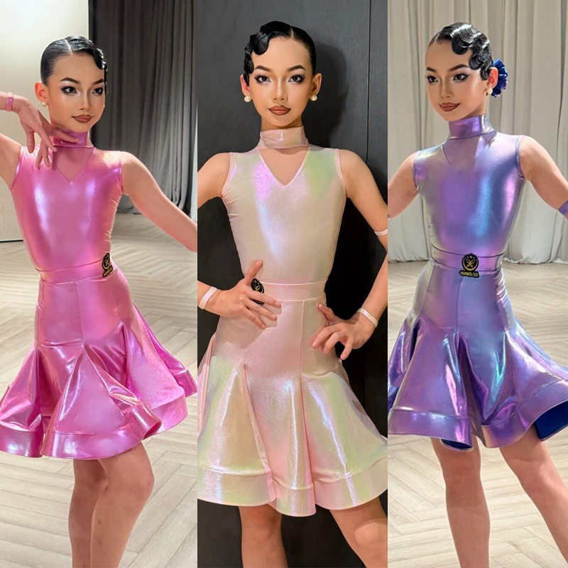 Kids Chacha Latin Dance Costume Girls Laser Latin Dance Professional Dress Children National Standard Ballroom Dance Wear 15428