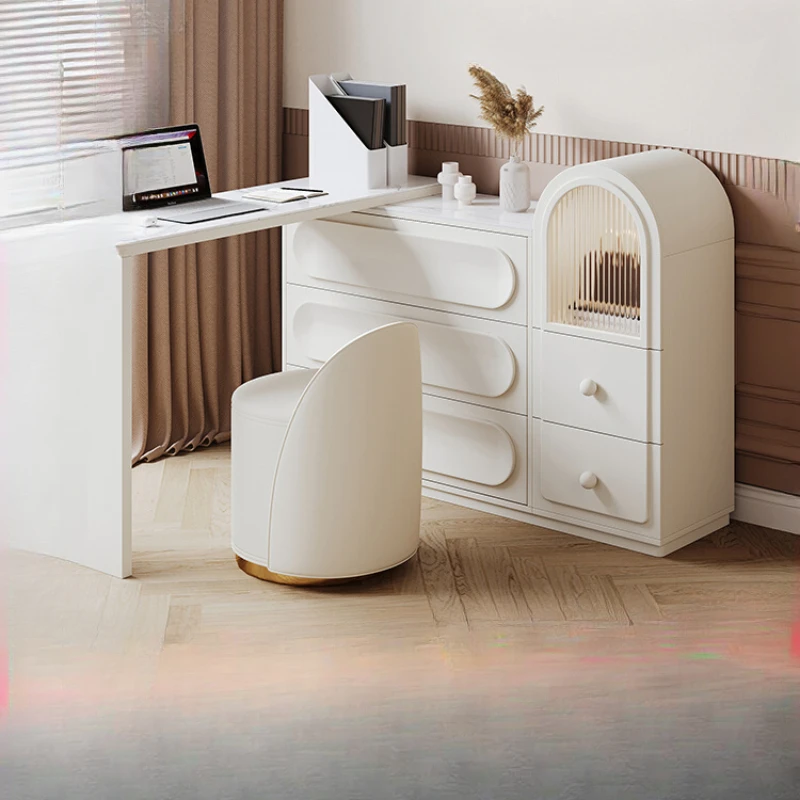 

Cream wind bedroom closet dresser integrated modern simple retractable TV cabinet makeup storage cabinet desk