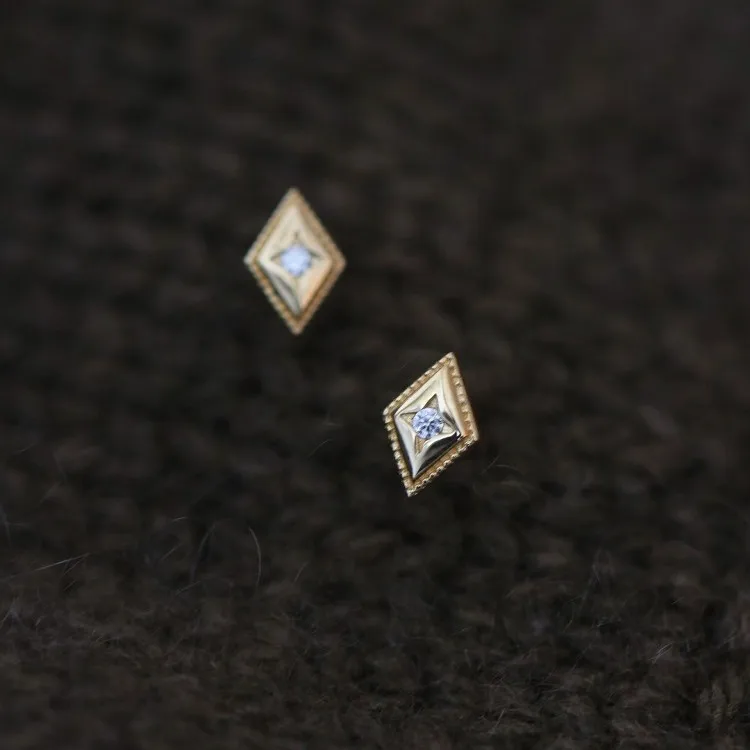 S925 Sterling Silver 18K Gold Plated Rhombus Zircon Earrings for Women Minimalist Luxury Star Sparkle Everyday Stud Ear Jewelry