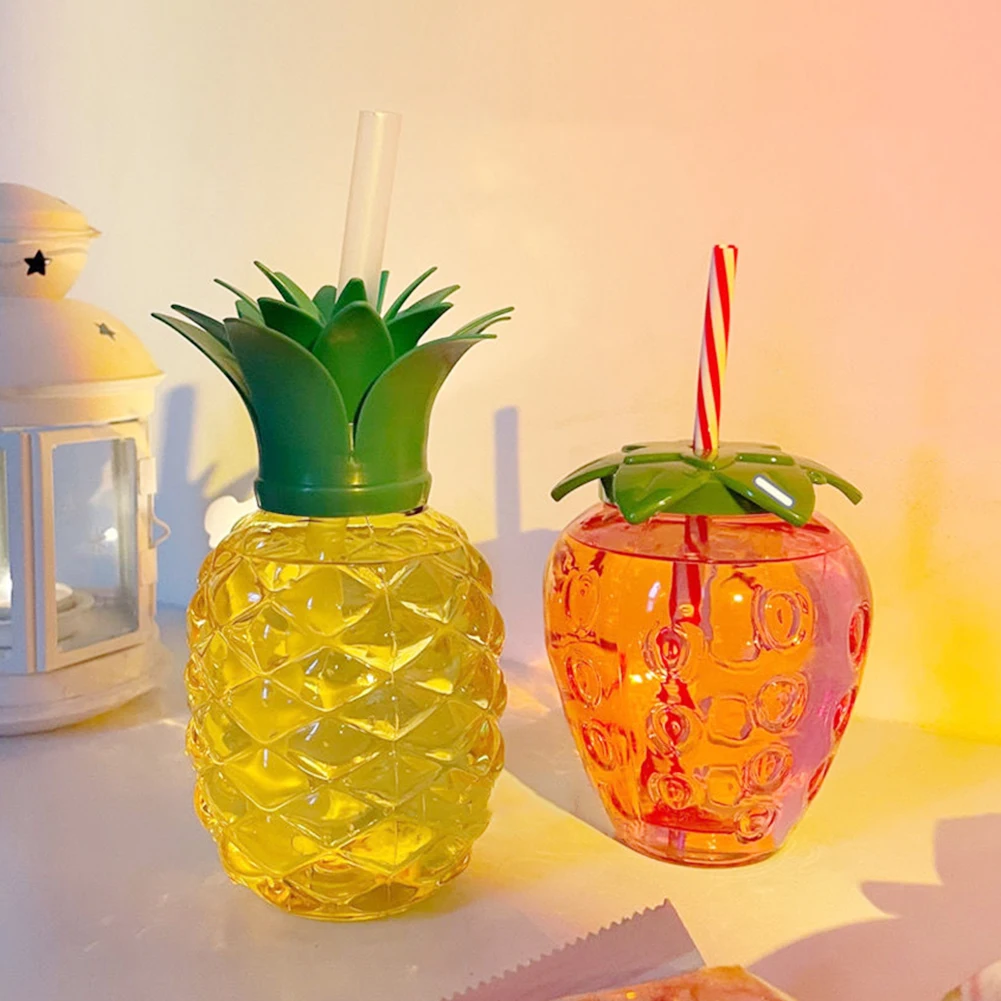 3/6pcs Hawaiian Summer Party Cup 500ml Pineapple/Strawberry Shape Drinking Juice Cup Creative Birthday Party Decoration