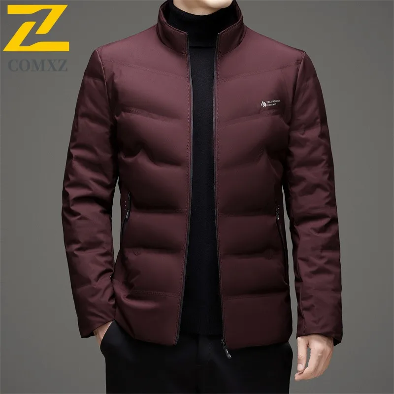 COMXZ Men Puffer Jacket Classic Stand Collar Commuting Office Warm Parka Versatile Urban Style Windproof Autumn Winter Garment