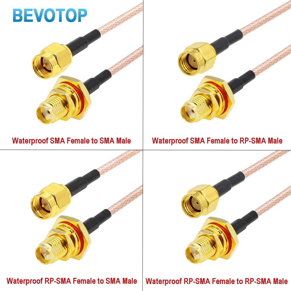 1PCS RP-SMA Male to Waterproof SMA Female Bulkhead RG316 Cable 50Ohm RF Coaxia Pigtail WIFI Router Antenna Extension Cord Jumper