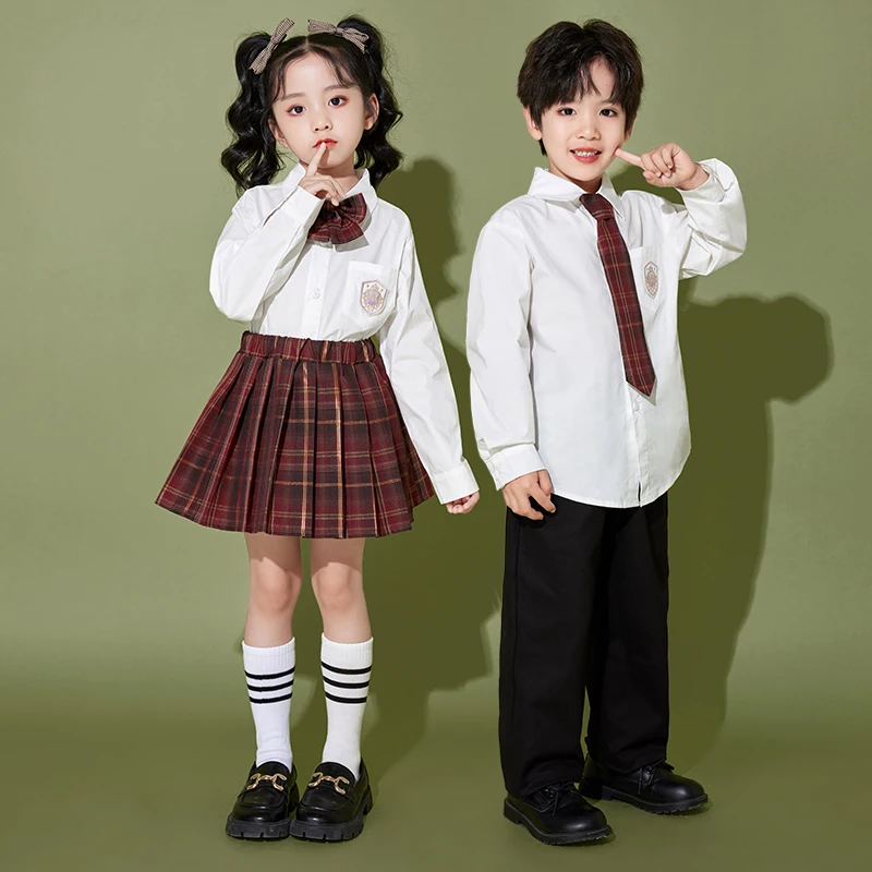 Hip Hop Girls Plaid School Uniform Shirt Tie Skirts Boys Jazz Street Dance Pants Child Jazz Clothes Sets Kids Showing Clothing