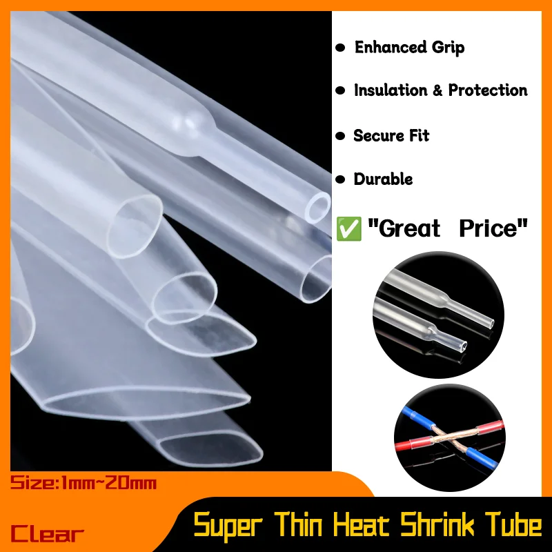 

Heat Shrink Tube Super Thin Wall 1~ 20mm Flexible Heat Shrinkable Earphone Line Audio Cable Sleeve Wrapping Sheath 1~100m Clear