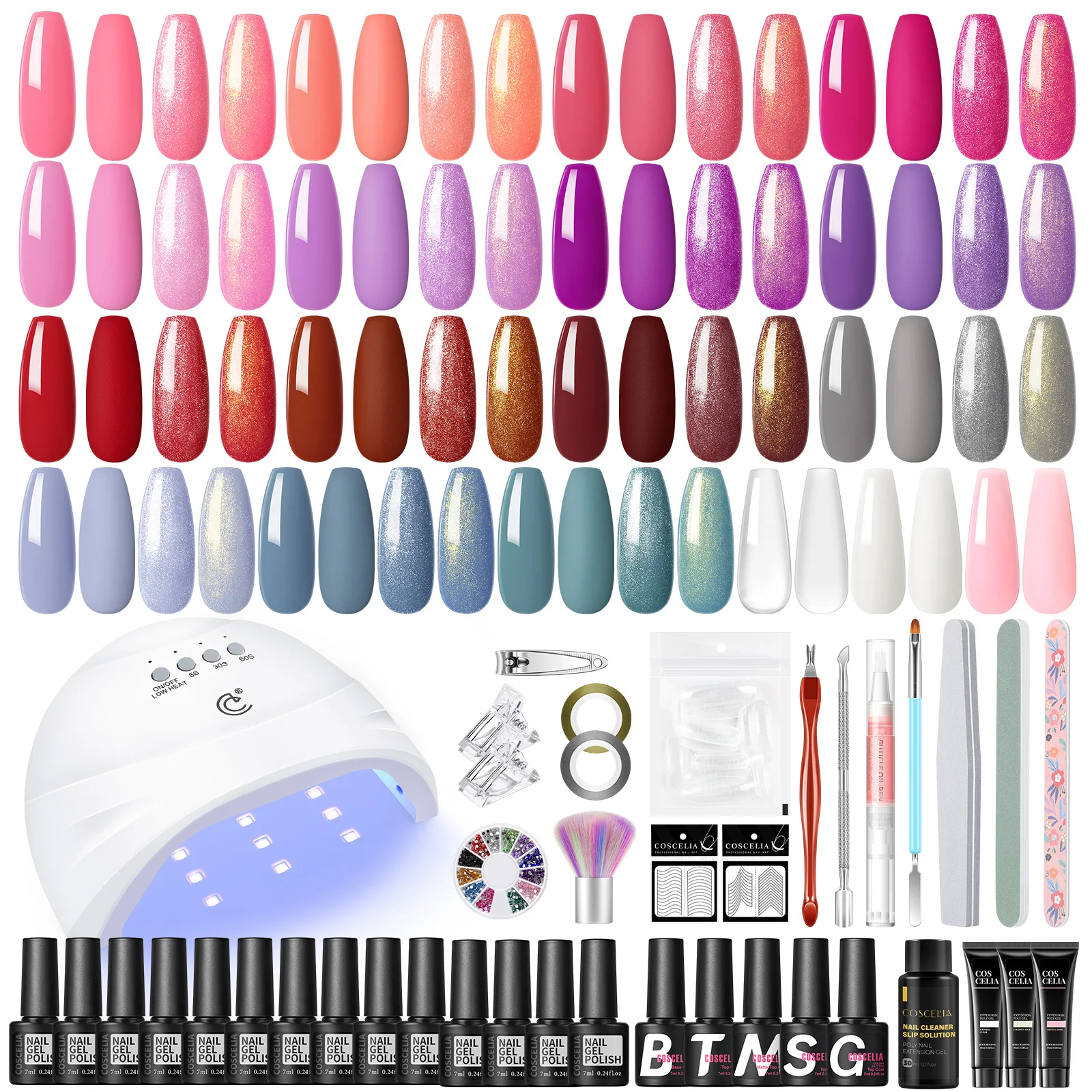 COSCELIA 15PCS Nail Gel Polish Set with UV Lamp 3PCS Quick Building Gel with Slip Solution for Nail Lovers Art Salon