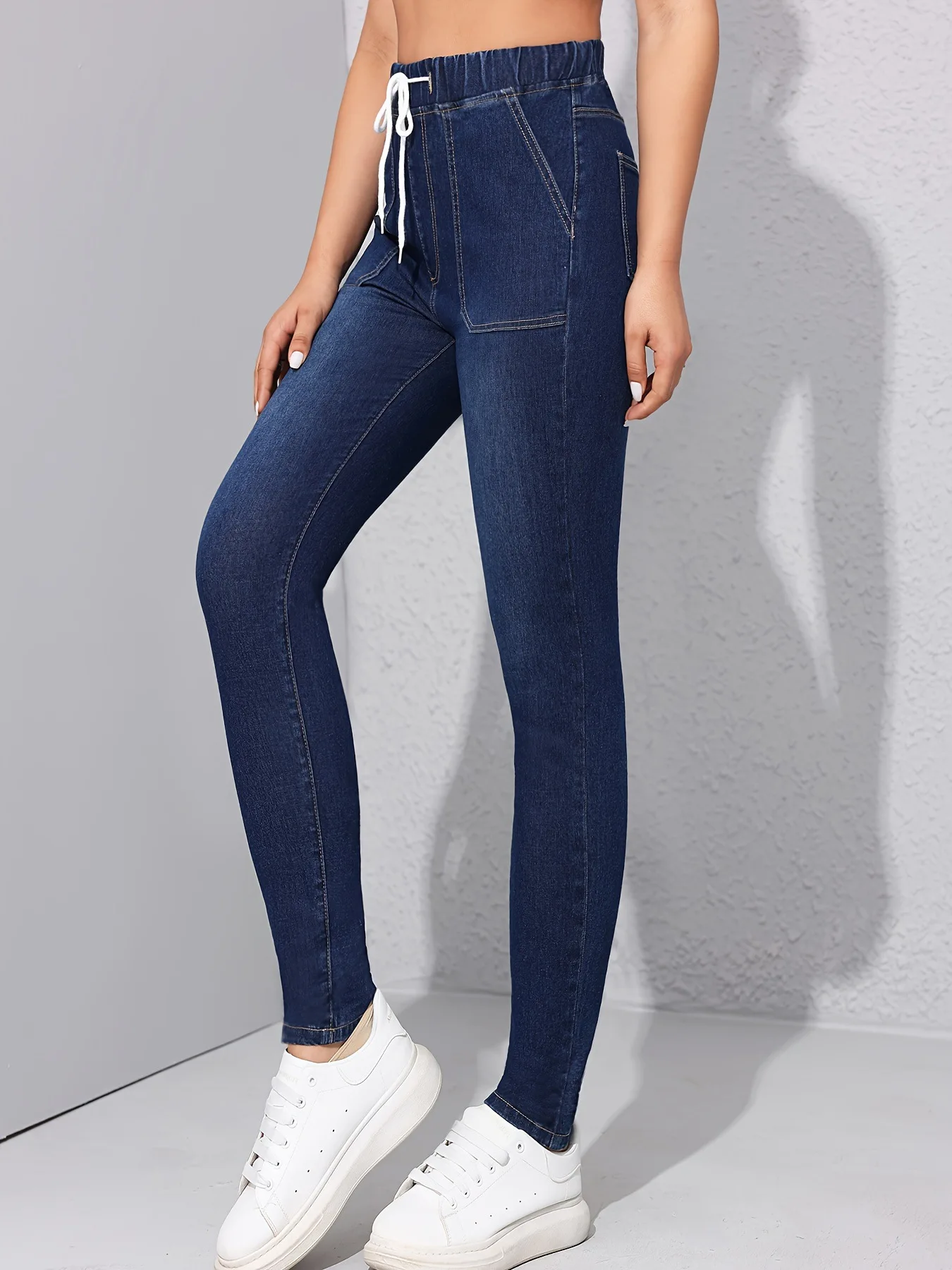 Damen Frühling und Herbst neue Mode elastische Taille Slim-Fit High Waist Jeans, eng anliegende Hose mit kleinem Bein, Bleistifthose Jeans