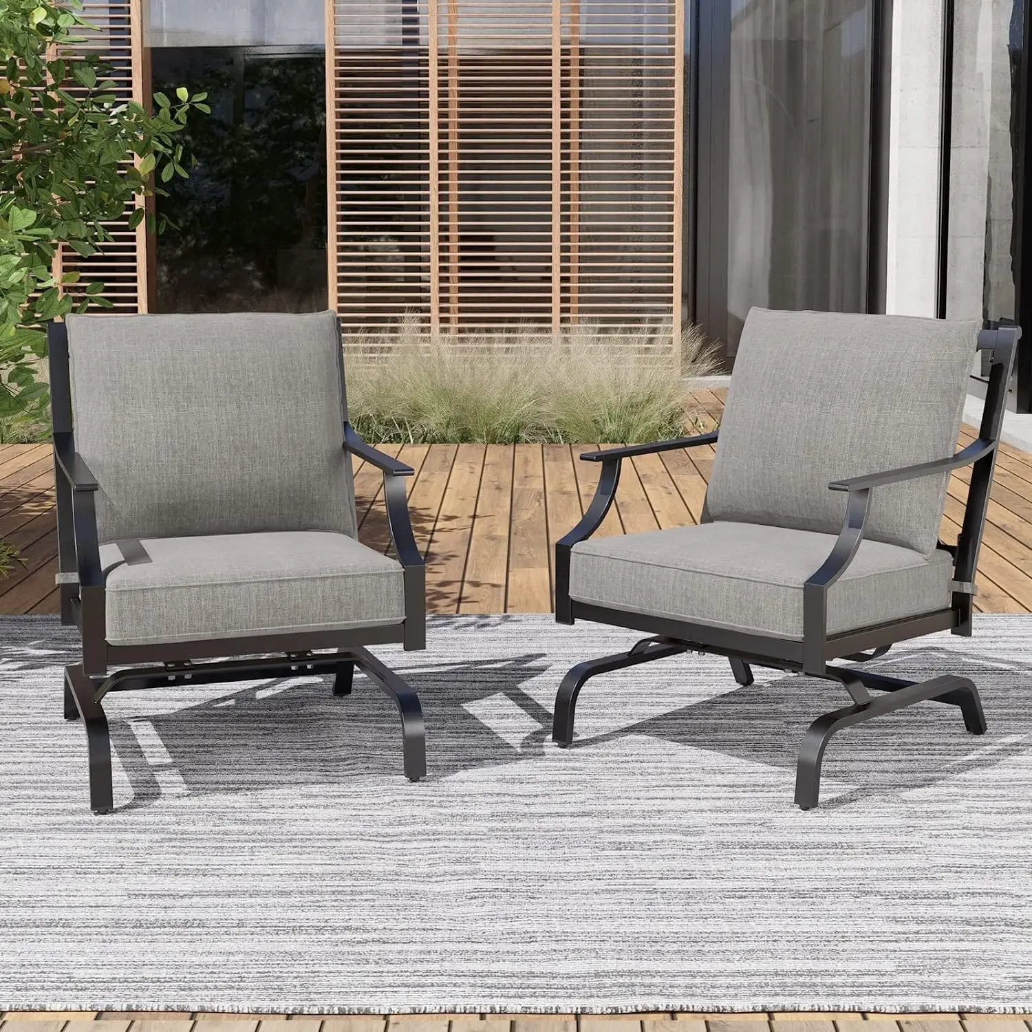 2-Piece Patio Furniture Sets Patio Chair Motion Chairs Set Chat Set with Grey Cushions Shake of 5-10°