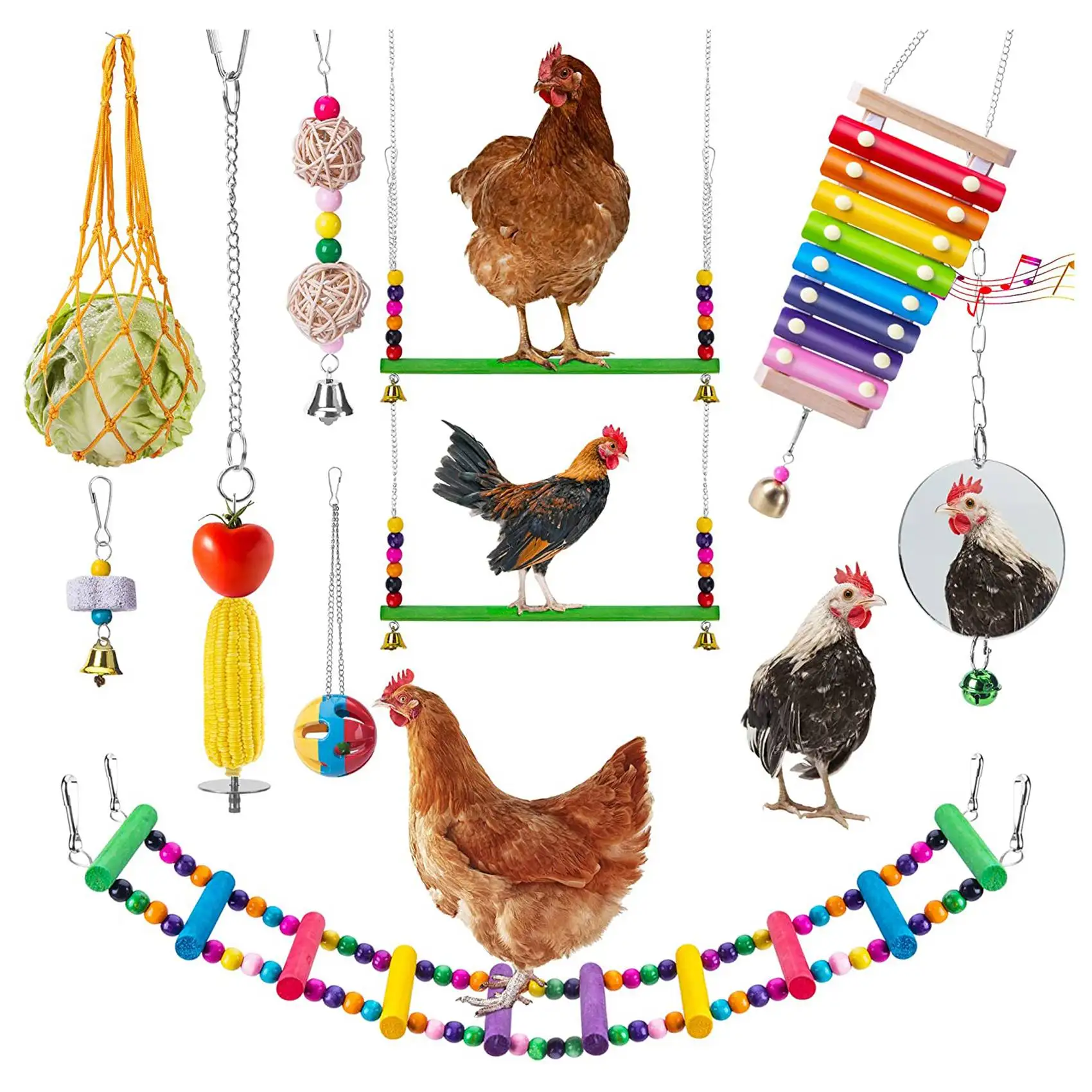 

Chicken Toys for Hens Chicken Xylophone Toy Chicken Bridge Swing Toys Chicken Pecking Toys Chicken Mirror Toys