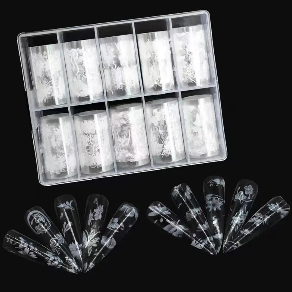 กระดาษถ่ายโอนเล็บรูปดอกไม้รูปทรงผีเสื้อสติกเกอร์เครื่องปั้นดินเผานำมาสะดวกสติกเกอร์เล็บสีขาวความจุขนาดใหญ่แต่งเล็บ