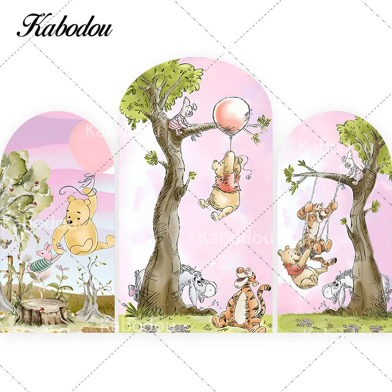 

Disney Winnie the Pooh Arch Backdrop Arched Wall Kids Birthday Party Cute Pink Theme Photography Background Photo Studios