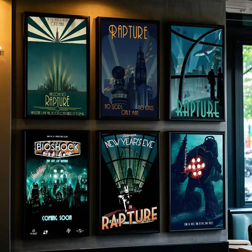 Póster adhesivo Bioshock R-Rapture, arte de pared impermeable para sala de estar, dormitorio, decoración del hogar, 1 ud.