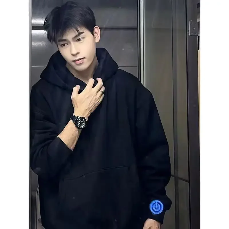 New Black White Plain Fleece Hooded Sweatshirt Unisex Couple Matching Streetwear Trendy Comfort Fit