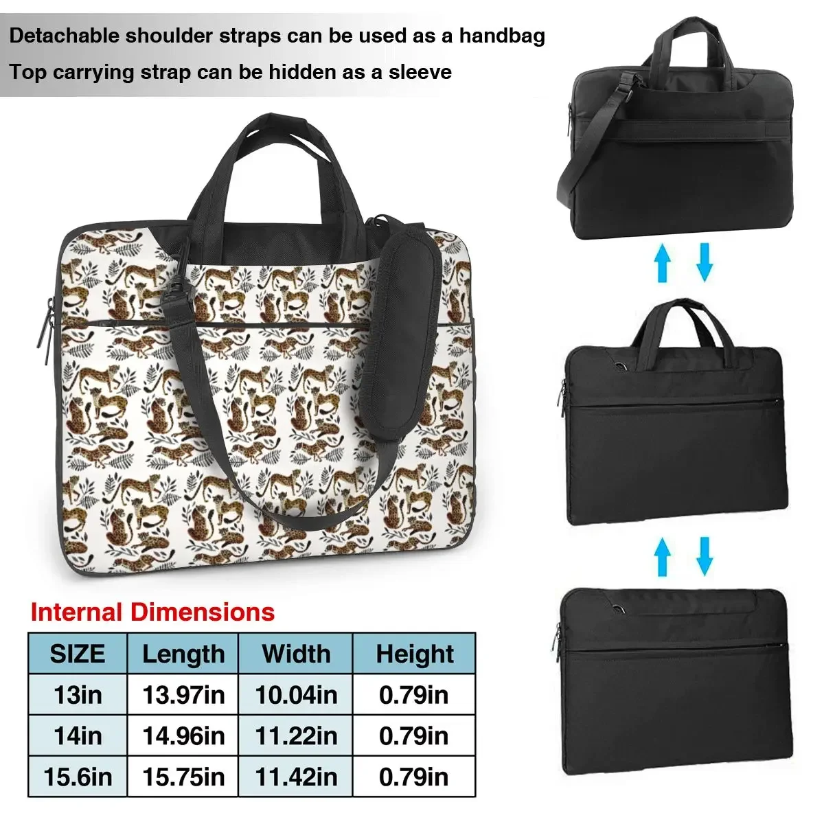 Cheetah Collection Mocha And Black Palette Crossbody Laptop Bag Case Computer Bag Resistant Protective Notebook Pouch Macbook