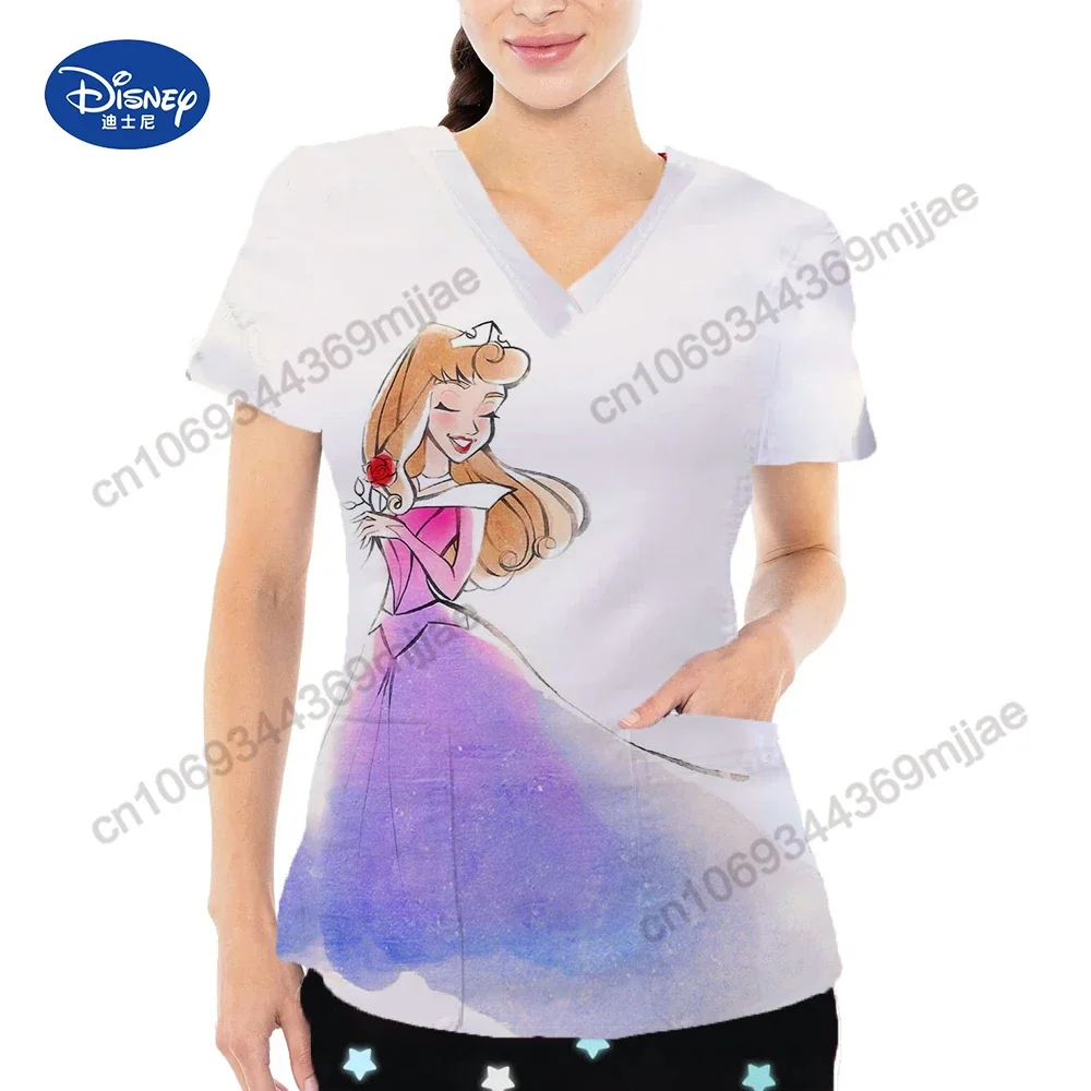 

Short Sleeves Women's T-shirts Pocket V-neck Women's Tops Cartoon T-shirts for Girls