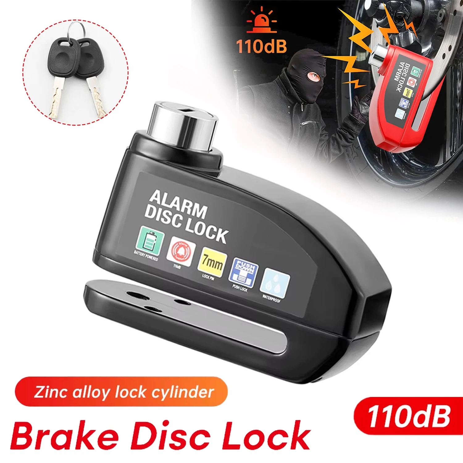 

Motorcycle Alarm Lock Moto Wheel Disk Brake Lock Waterproof 110dB Loud Anti-Theft Safety Brake Lock Electronic Alarm Disc Lock