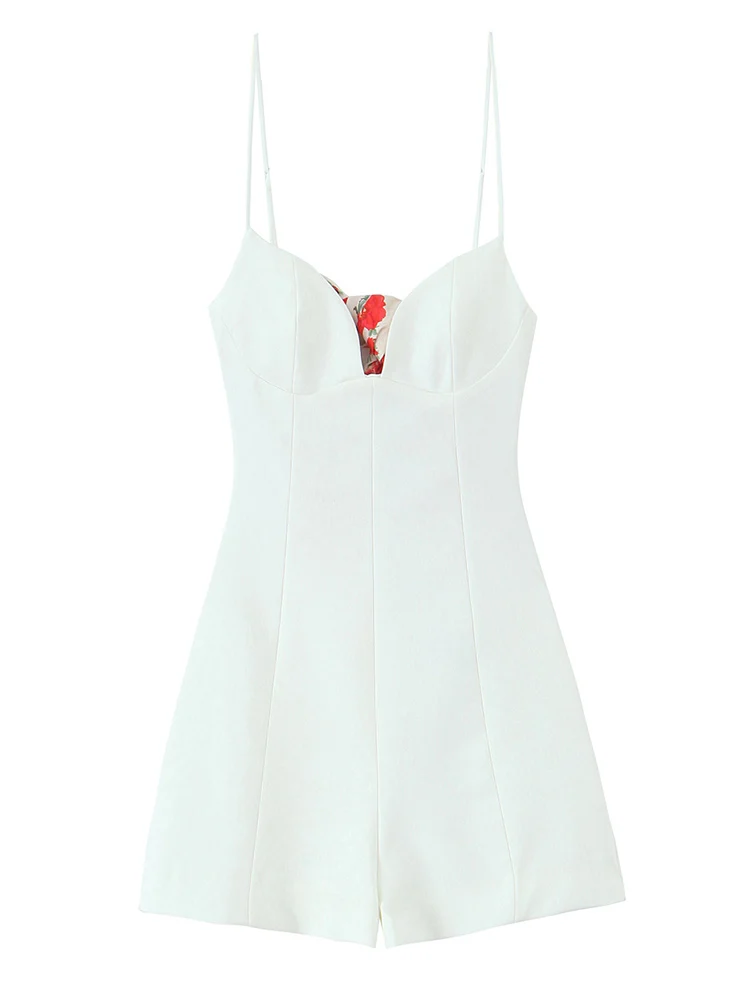 

KUCLUT Women Fashion White Backless Zipper Bow Lace Up Mini Playsuits Vintage Thin Straps Sleeveless Female Chic Lady Rompers