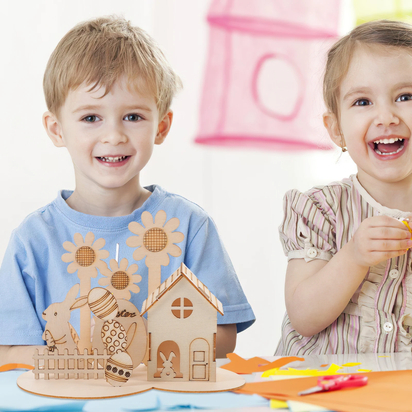 부활절 달걀 장식 어린이 장난감 만화 나무 퍼즐 수공예품 퍼즐 3D 테마 조립 학습