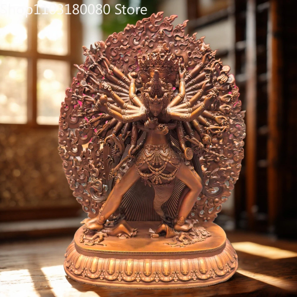 15cm Red Copper carving Kalachakra dus khor Buddha statue sculpture