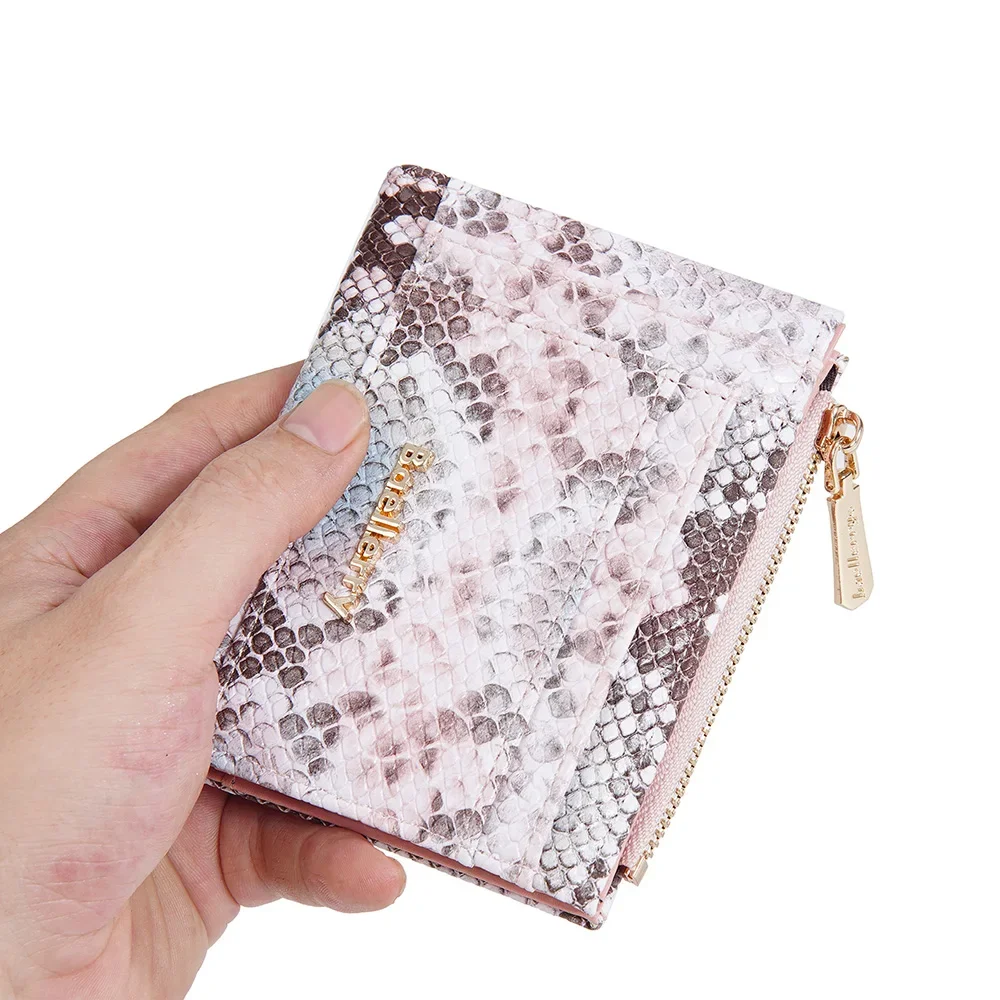 

2024 New Women's Short Wallet Fashion Serpentine Pattern Small Leather Zipper Coin Purse Simple Folding Card Holder Money Bag