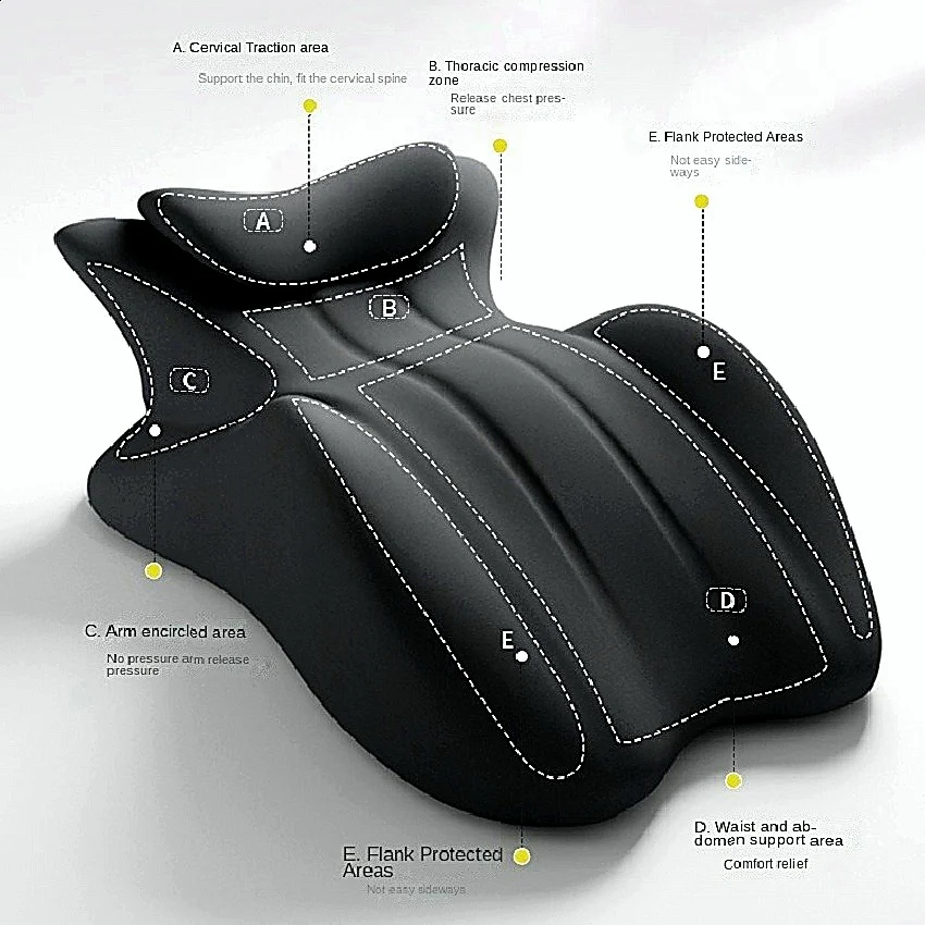 Relaxing Prone Pillow Creates Face Down Comfort Employing Ergonomic Memory Foam Architecture And Wedge Support Mechanics