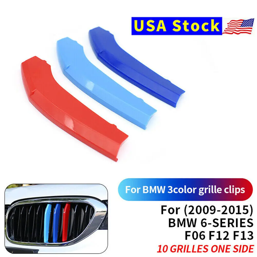 Tri Color Front Kidney Grill Grille Trim Cover Clip For BMW 6 Series F12 F13 F06 2009-2015 10 Grilles ONLY Car Accessories