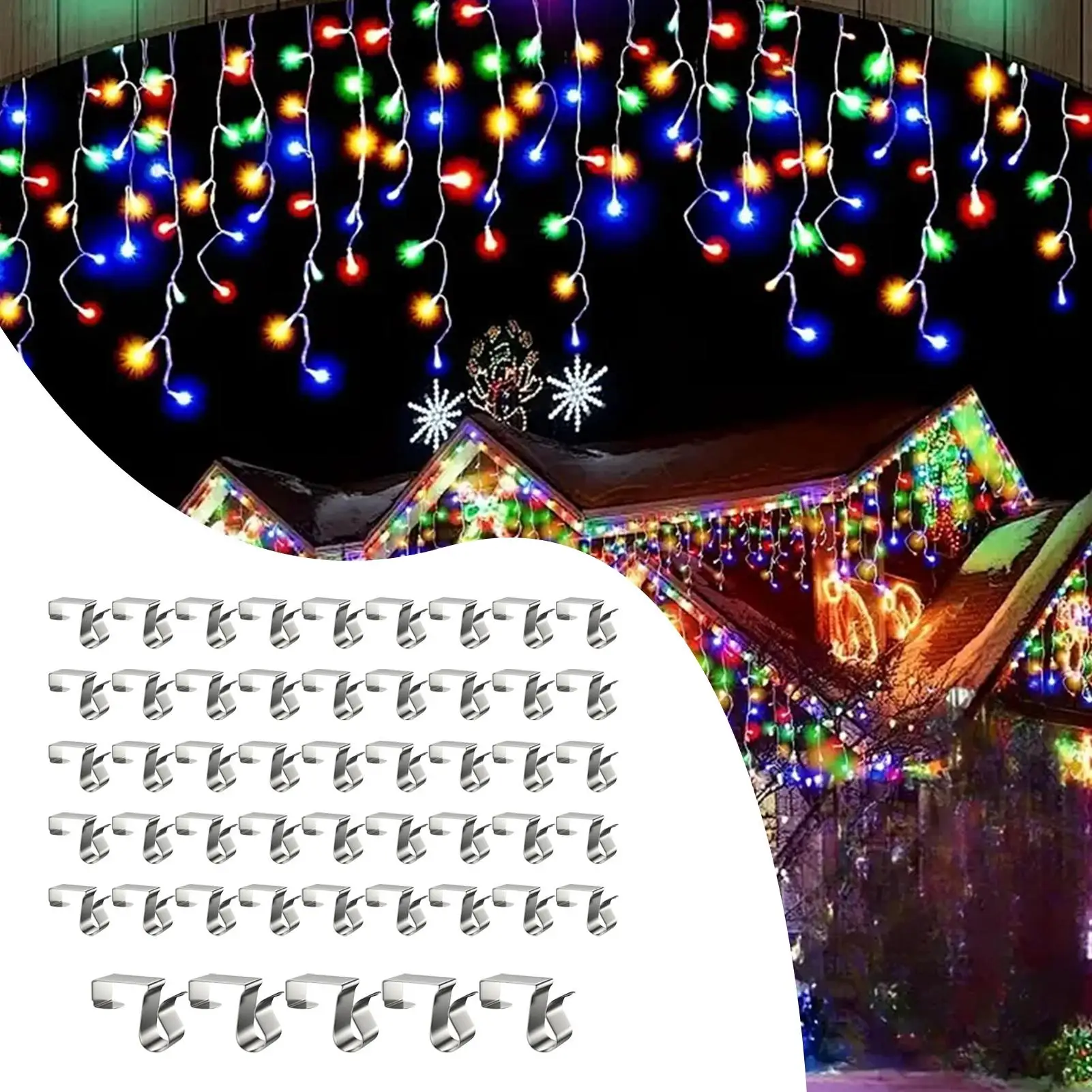Gutter Clips Waterproof Metal Hooks 50 Pieces Outside LED Strips Clips For Lantern LED Strips Banner Sign Party Holiday Camping