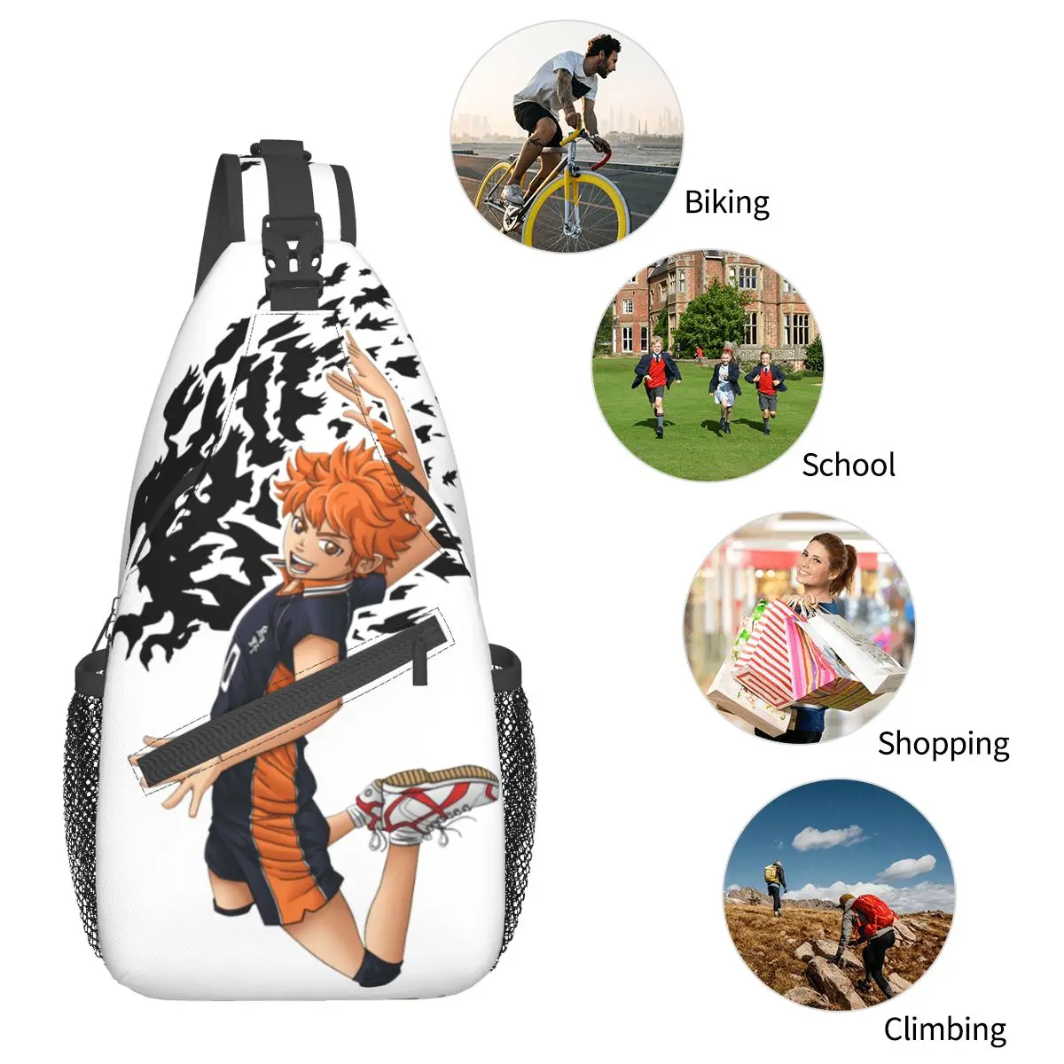 Haikyuu Anime Crossbody Sling Bag SmallChest Bag Bokuto Voleibol Manga Ombro Mochila Mochila Caminhadas Viagem Viagem Satchel