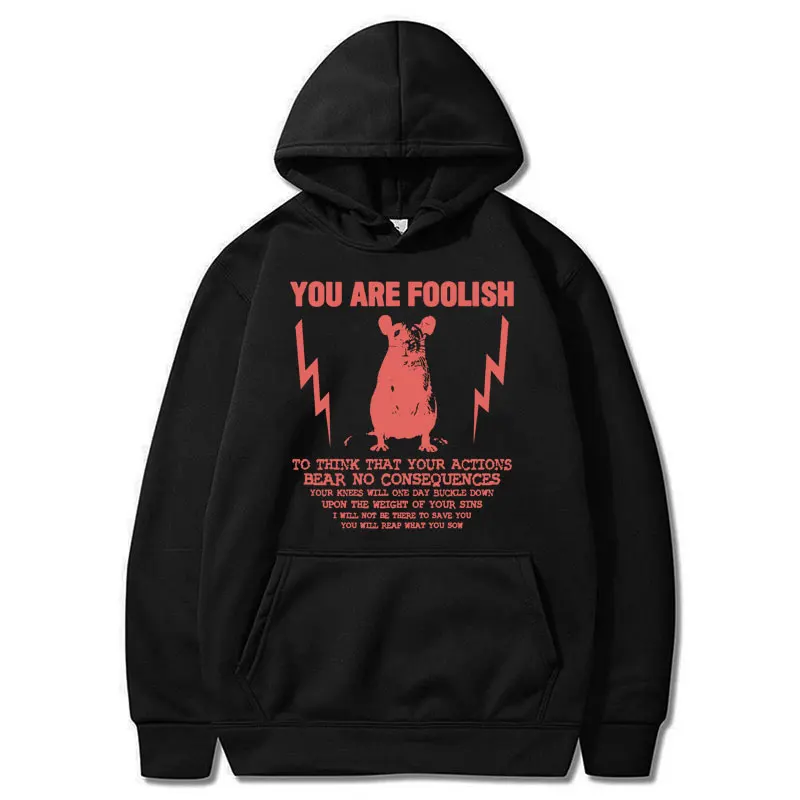 

You Are Foolish Humor Rat Meme Hoodie Men Women Fashion Retro Hoody Sweatshirts Fleece Warm Casual Oversized Pullover Streetwear