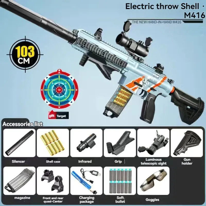 Speelgoedgeweren M416 Soft Bullet Shell Air Gun Wapens Elektrische Handleiding 2 Modi Schieten Speelgoed Pneumatisch Pistool Voor Volwassenen Kinderen Buitenspellen