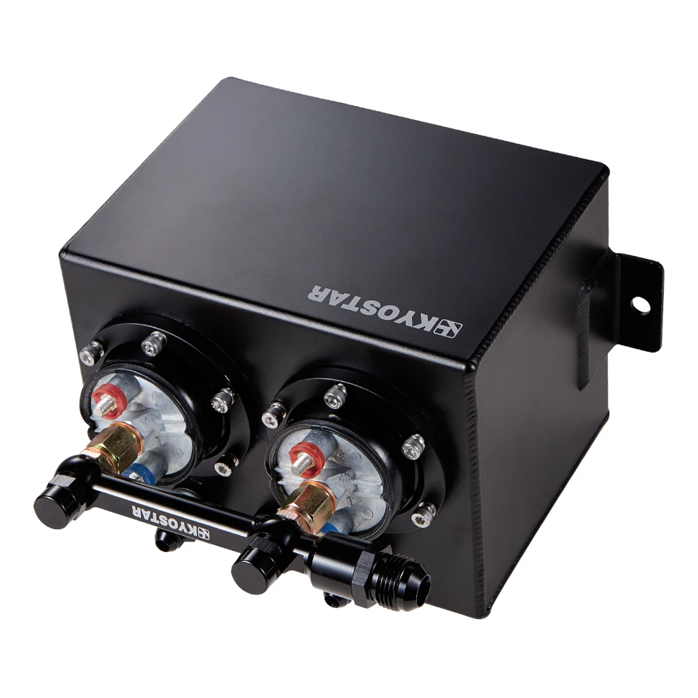 

Black 3L Aluminum Dual Fuel Surge Tank with 2 High Flow 300LPH 044 Fuel Pump and Fuel Rail for Universal cars