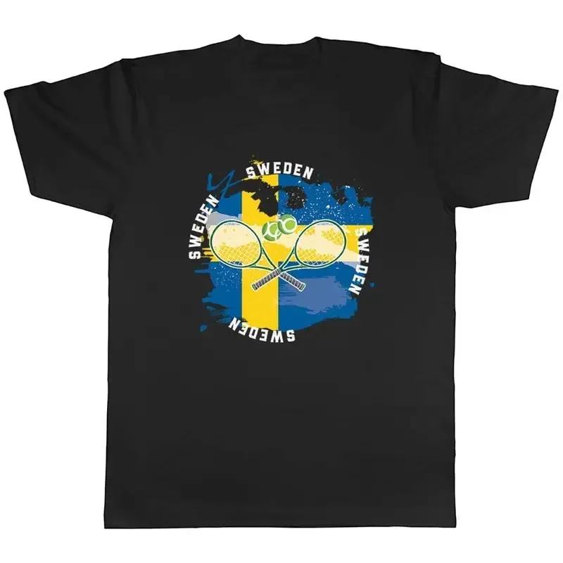 Tennis Sports With Sweden Flag Mens Unisex T-Shirt Tee Gift