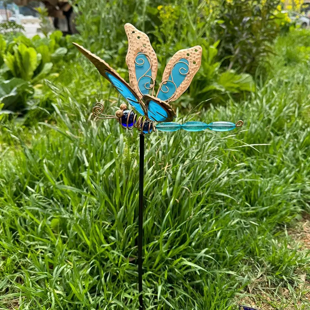 

Garden Ornaments Metal Dragonfly Garden Stake Creative Colorful Ground Stake Art Luminous Garden Pile Fence Patio Outside