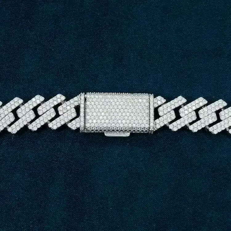 

Wholesale Hip Hop Necklace Men Pass Diamond Tester Vvs 2-row 15mm Moissanite Cuban Link Chain