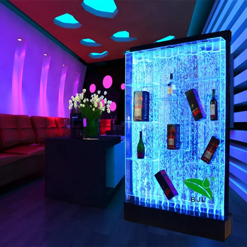 Muebles de bar led personalizados, panel de burbujas de agua, armario de bar de vino de acuario acrílico de pared