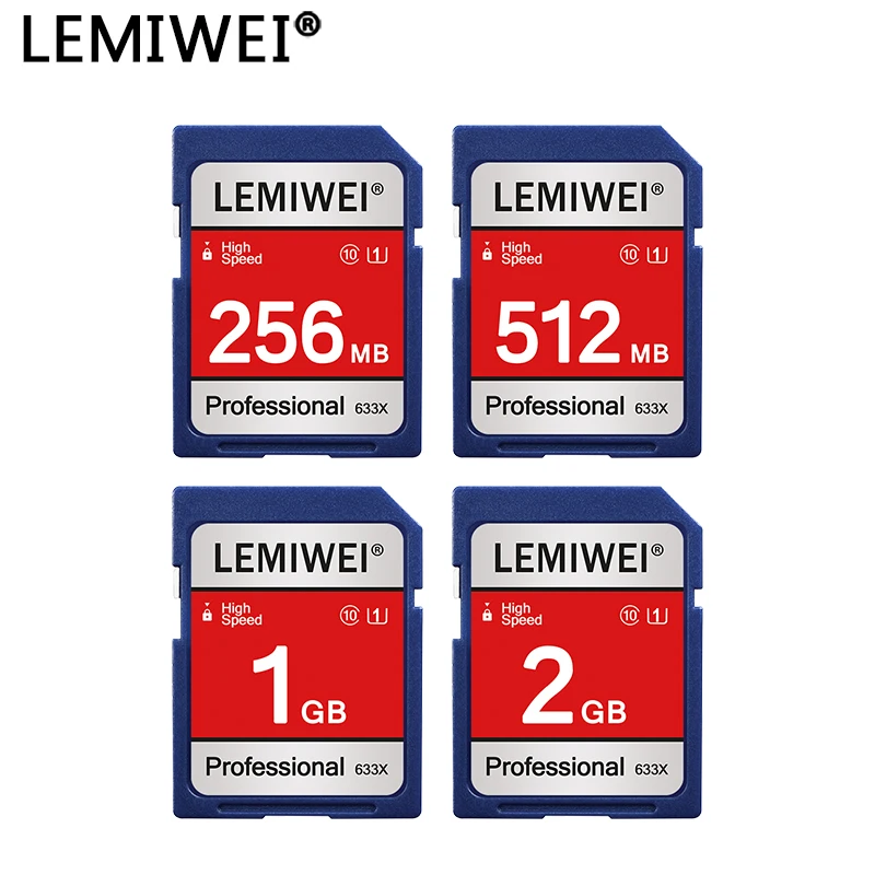 Lemiwei-Carte SD haute vitesse professionnelle pour appareil photo, 256 Mo, 512 Mo, 1 Go, 2 Go, 633X, SDXC, C10, U3, mémoire flash, carte SD d'origine