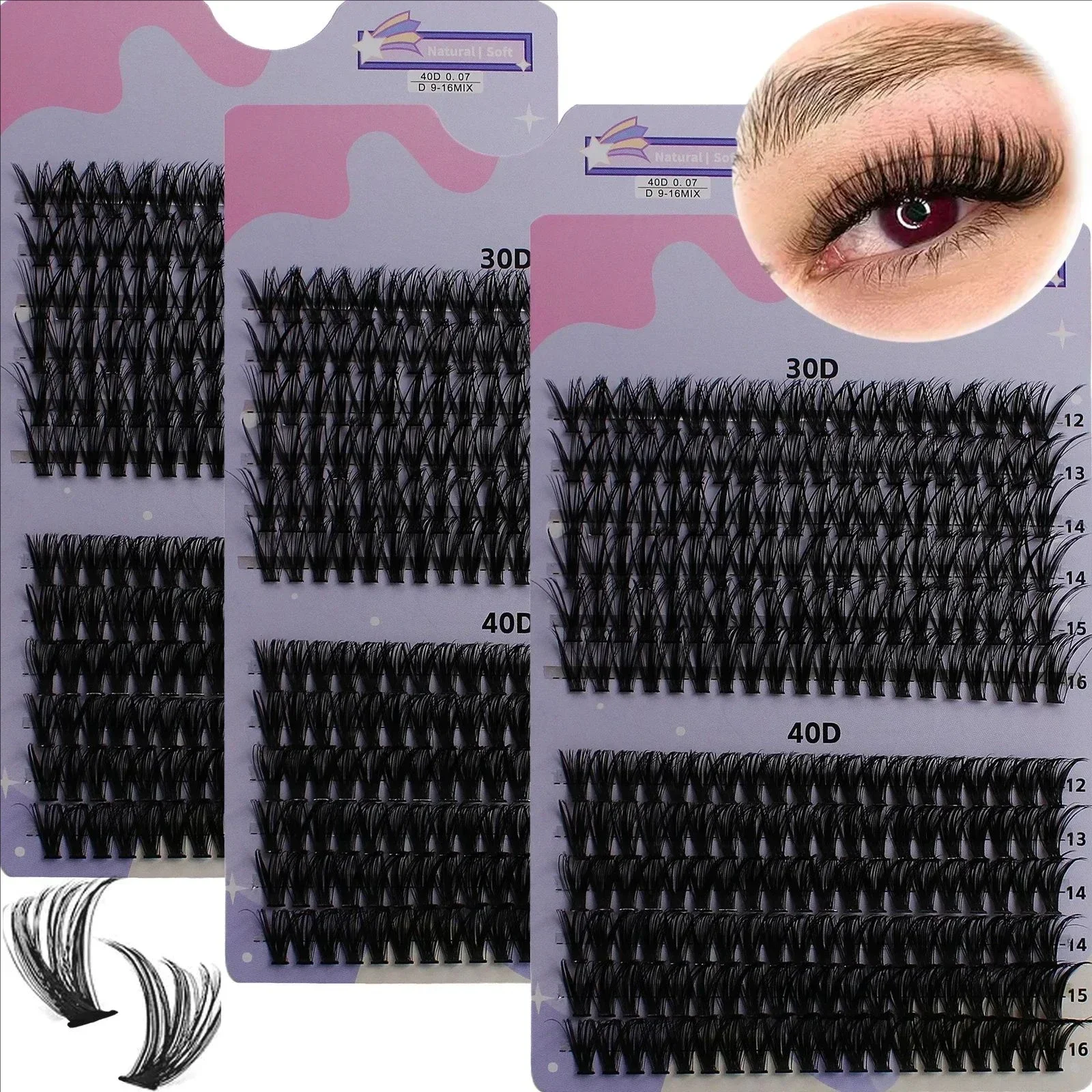 MIAOJIE 30/40D 12-16mm Mix D Curl Cluster Lashes Individual Lashes Lash Extensions Clusters Lashes Soft Natural False Eyelashes