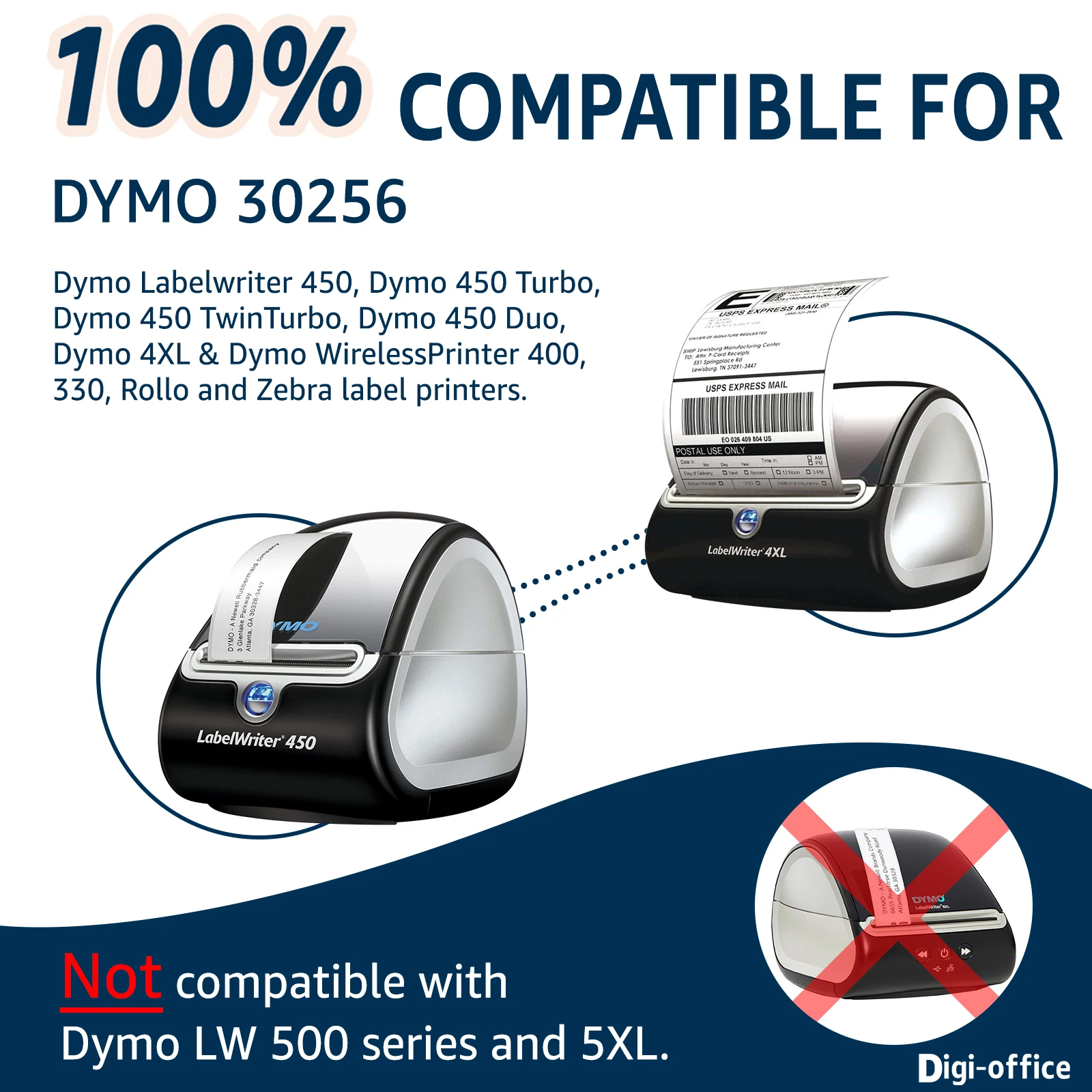 1-10 Pack Compatible with DYMO 30256 2-5/16'' x 4'' Label Perforated LW Large Mailing Address for Labelwriter 450, 450 Turbo, 4XL Printers-1 Roll/300 Labels